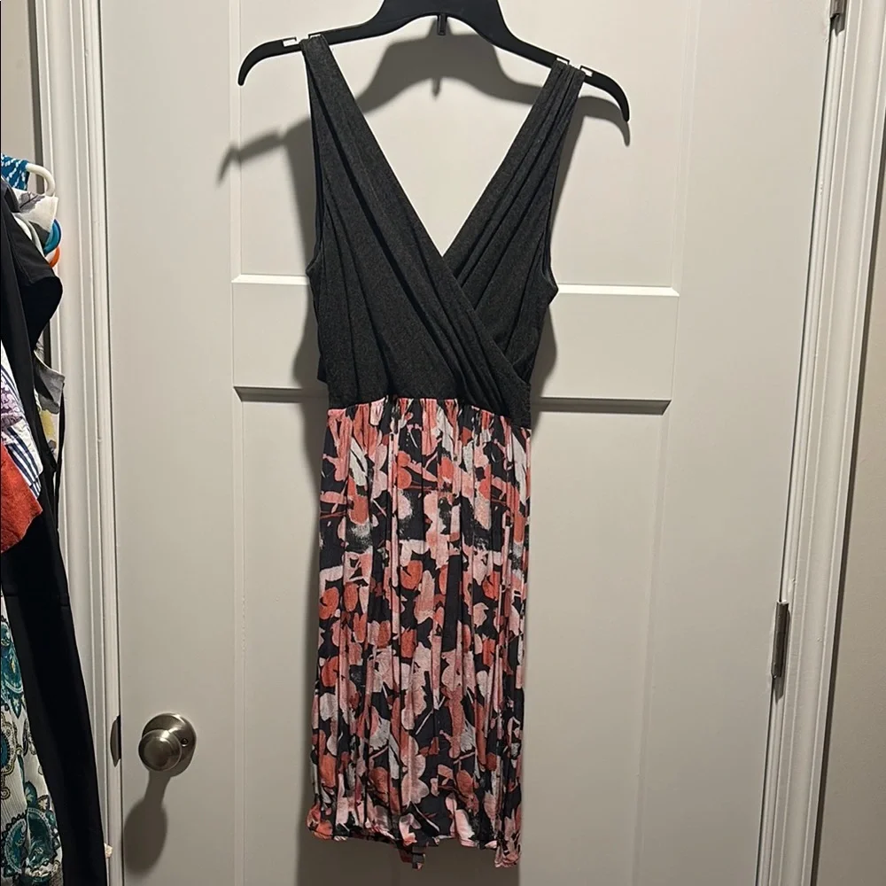 One-Shoulder Floral-Print Dress in Black and Coral